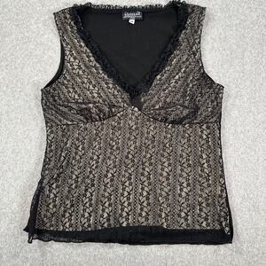 b.i.y.a.y.c.d.a Y2k Lace Overlay Tank Top Size Medium V-Neck Black/Beige Cami